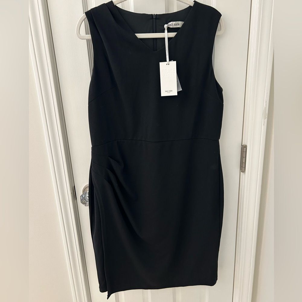 NWT‎ Grace Karin Ruched Sheath Dress Black XL Workwear Office